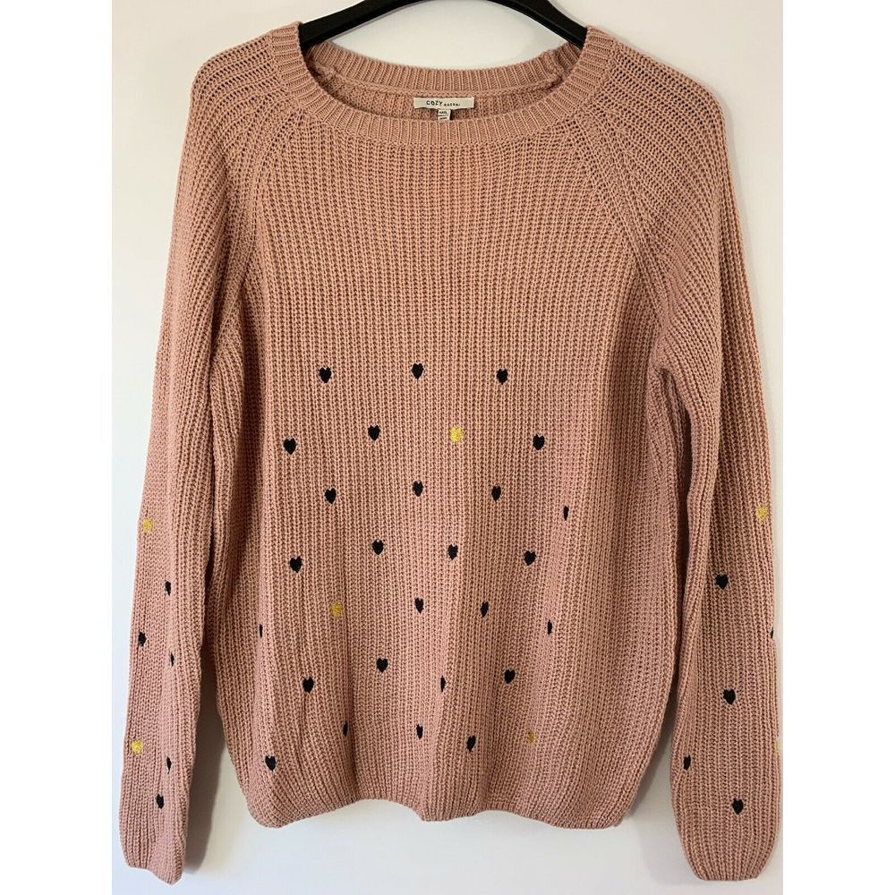 Pink Knit Black Polka Dot Hearts Sweater